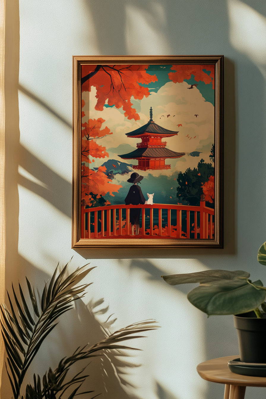 Japanese Temple Autumn Landscape Posters
