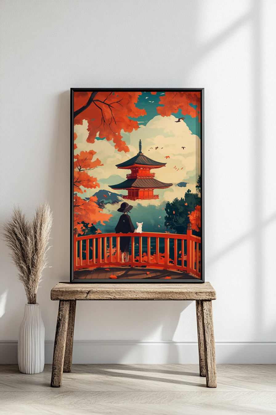 Japanese Temple Autumn Landscape Posters