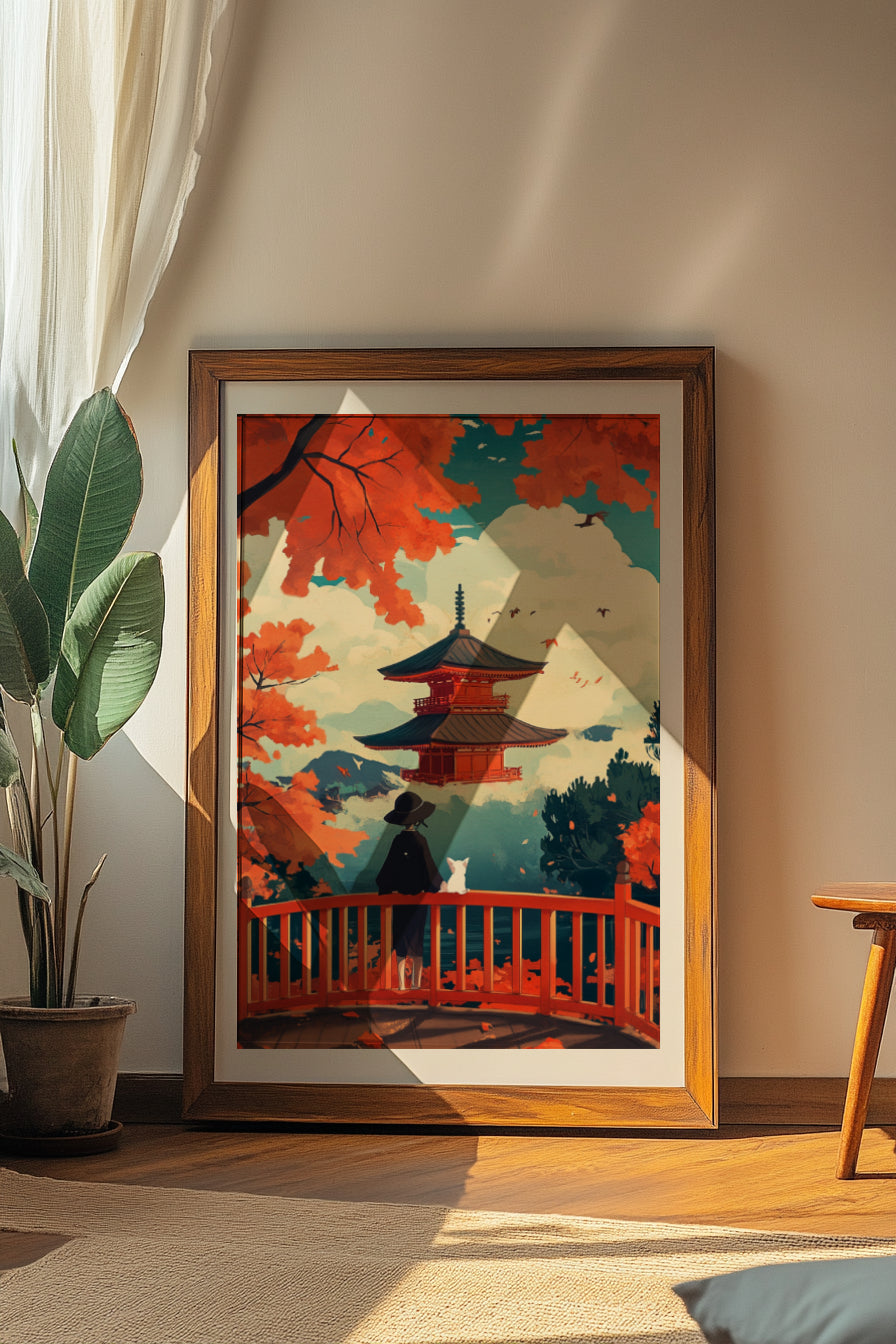 Japanese Temple Autumn Landscape Posters