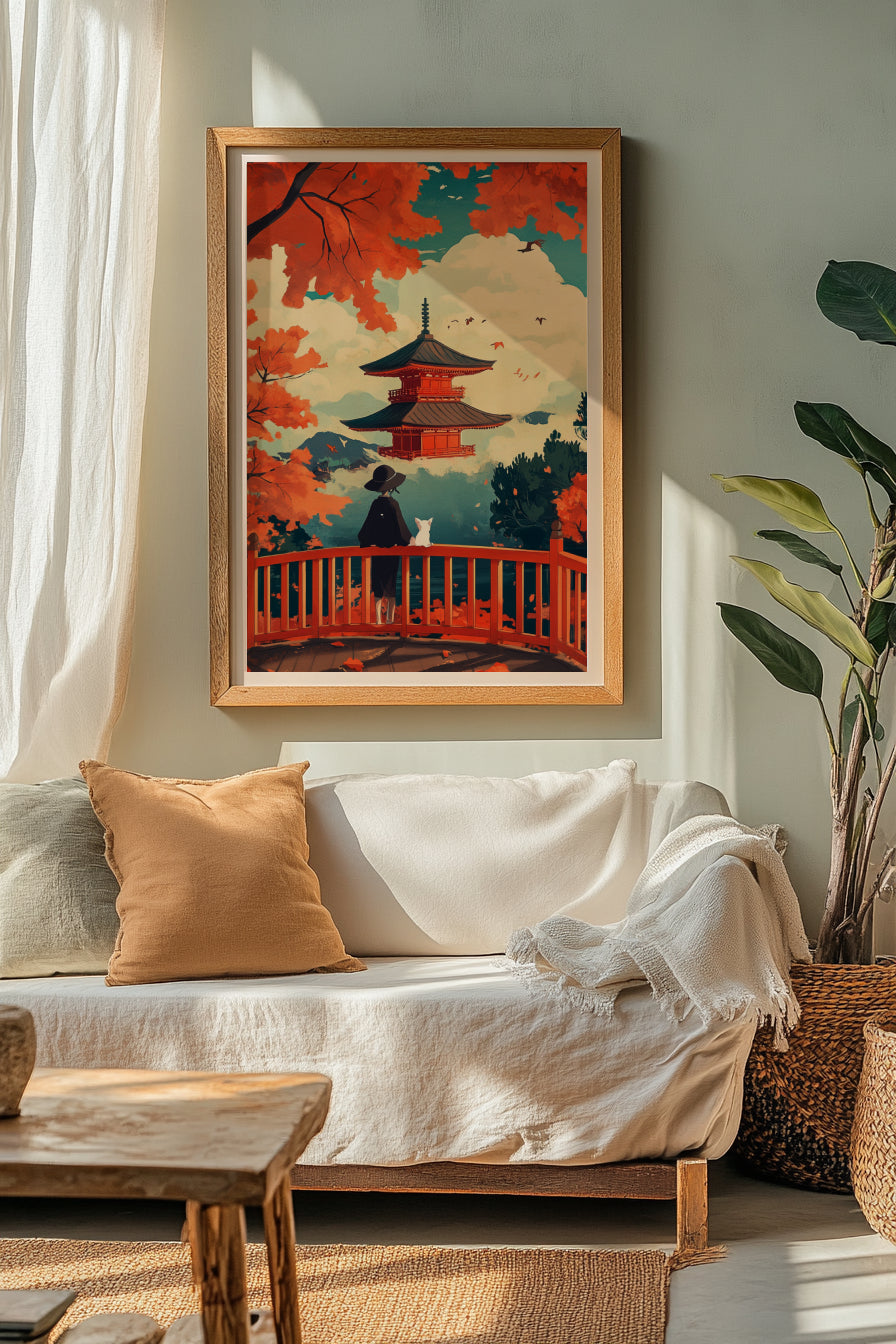 Japanese Temple Autumn Landscape Posters