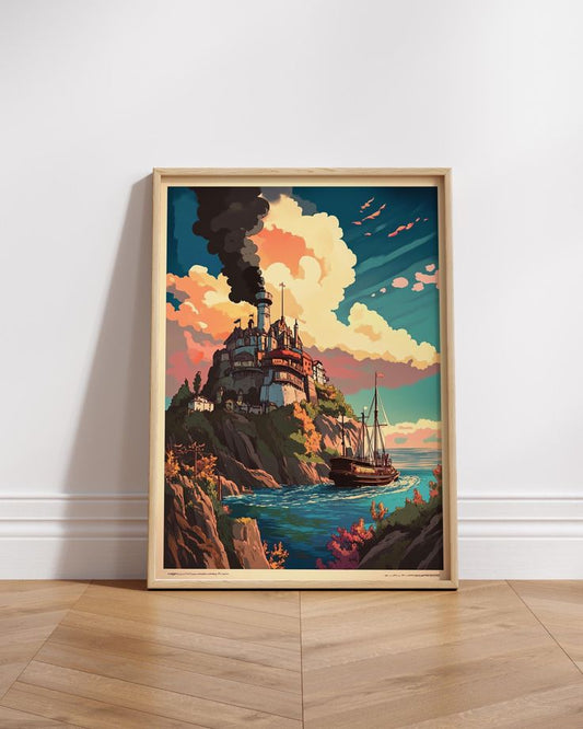 Fantasy Seaside Town Landscape Poster
