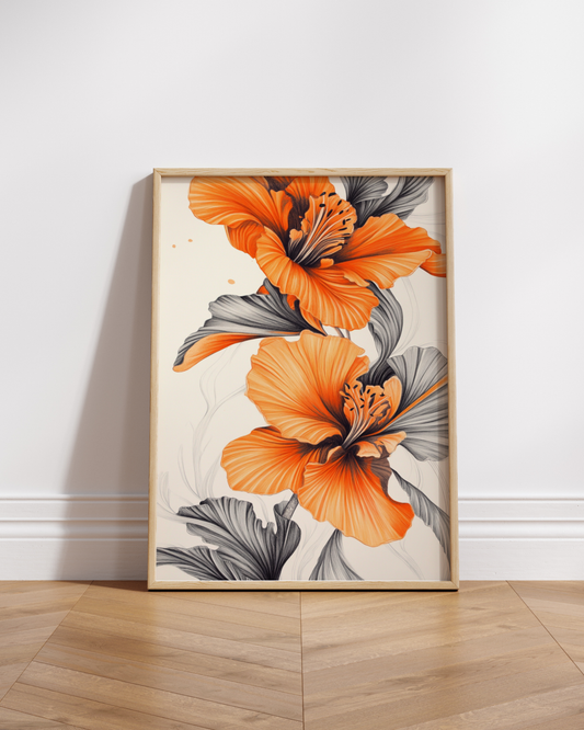 Orange Floral Matte Vertical Posters