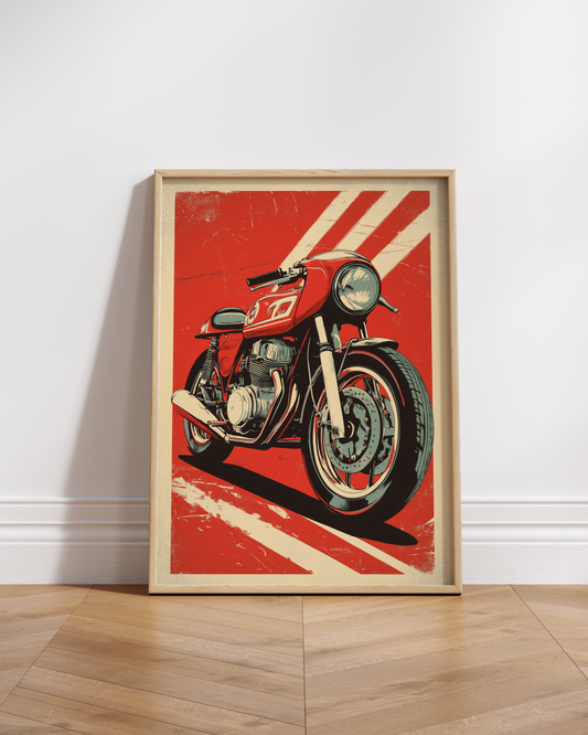 Retro Cafe Racer Motorcycle Wall Art Poster