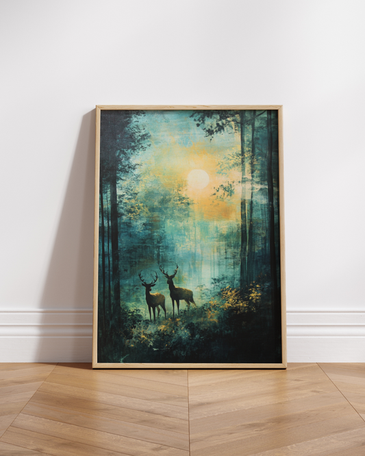 Serene Deer Forest Landscape Poster