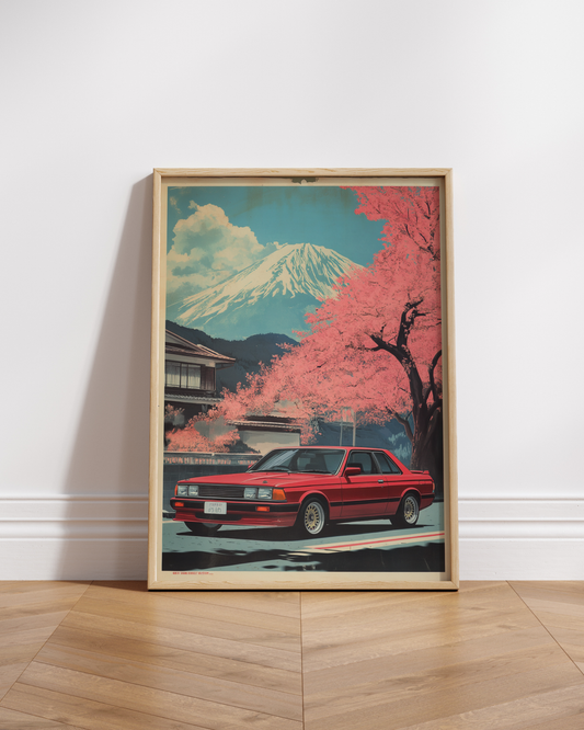 Vintage Car and Mountain Poster