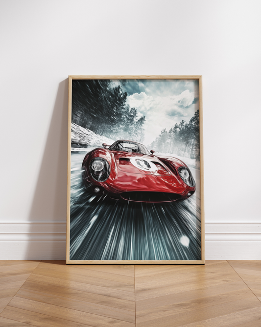 Vintage Red Race Car Poster