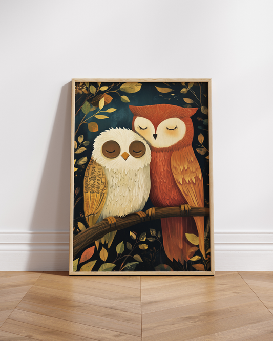 Cozy Owl Couple Love Poster