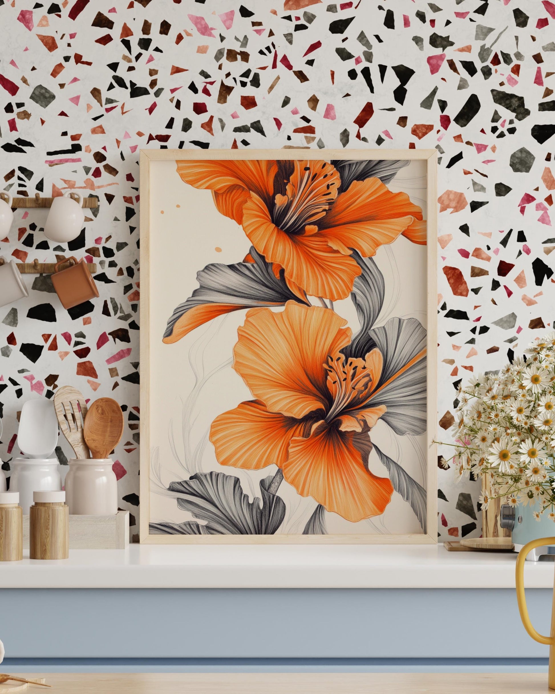 Orange Floral Matte Vertical Posters - Elegant Home Decor, Wall Art, Modern Decor, Gift Idea, Floral Print, Flower Art, Aesthetic Art.