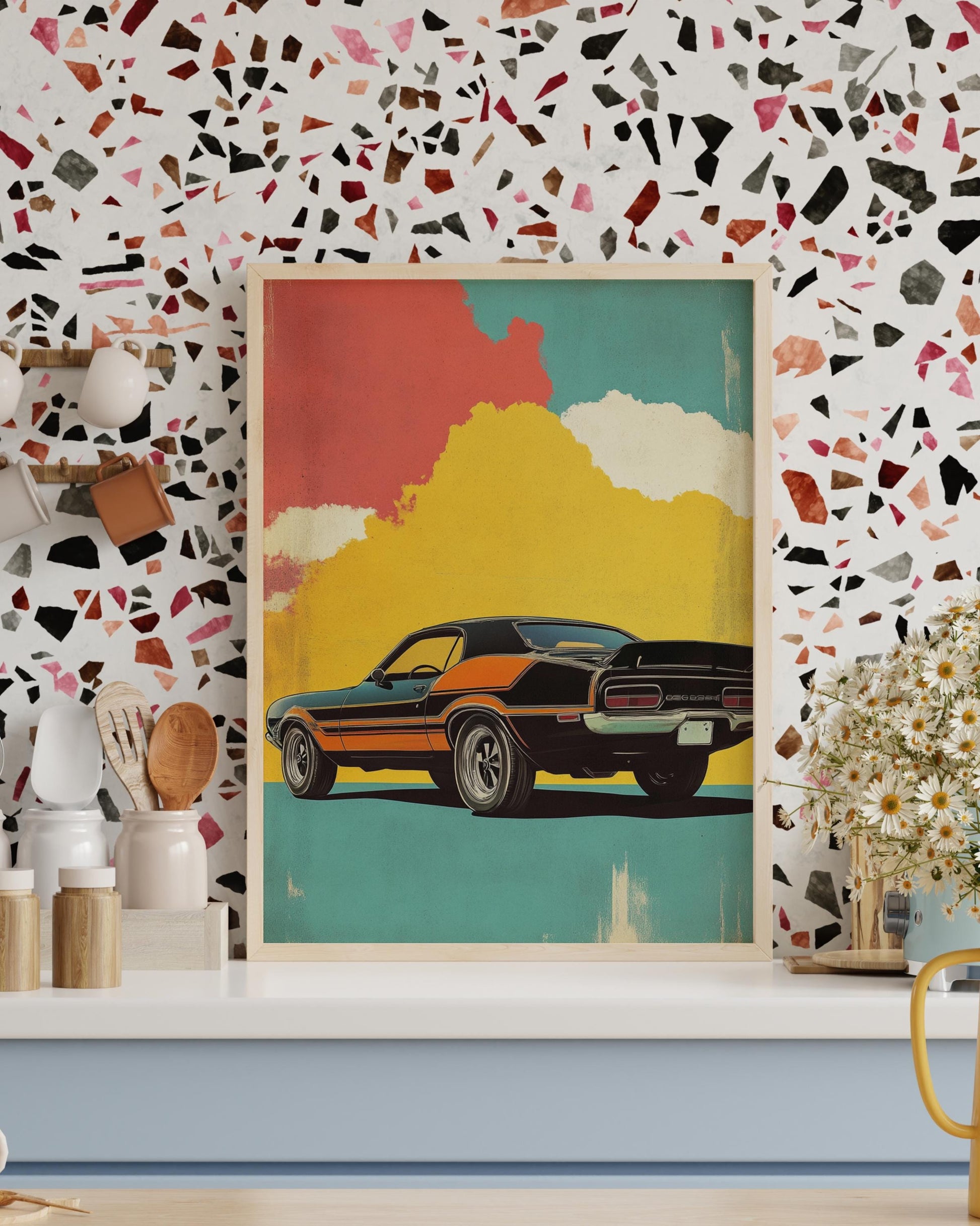 Retro Muscle Car Poster - Matte Vertical Posters for Car Lovers, Vintage Car Art Print, Garage Decor, Man Cave Wall Hanging, Classic Car
