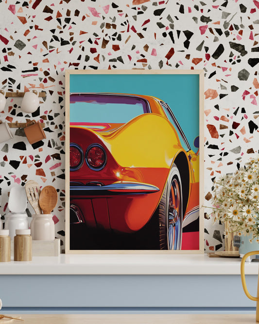 Corvette Inspired Retro Matte Poster, Wall Art for Auto Enthusiasts, Vintage Home Decor, Gift for Car Lovers, Collectible Prints