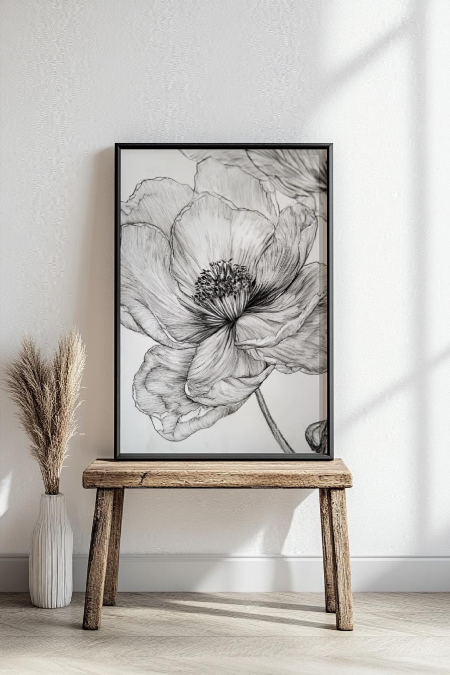 Elegant Floral Matte Vertical Poster, Wall Art Decor, Botanical Art Print, Home Office Decor, Gift for Flower Lovers, Minimalist Design