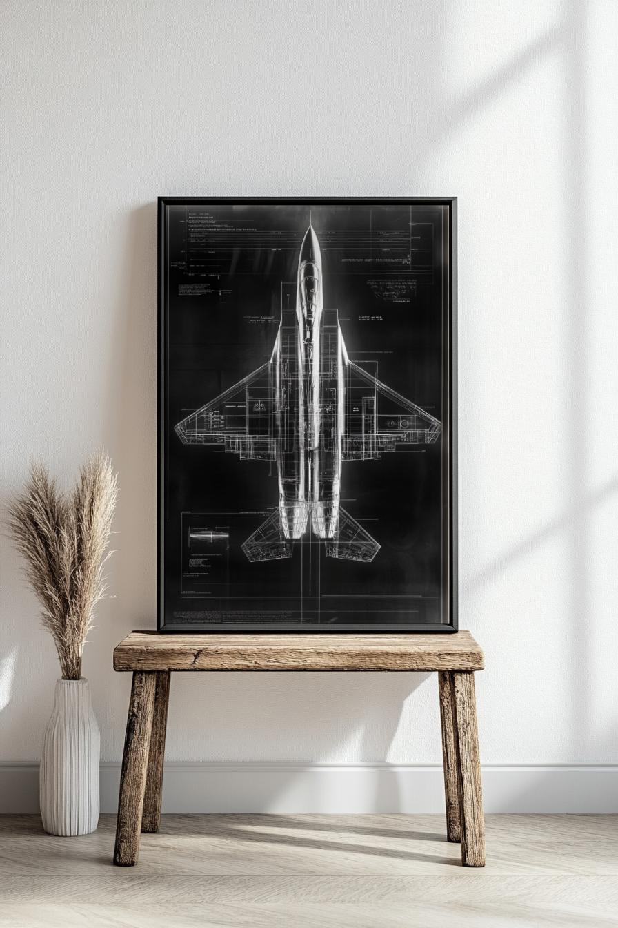 Fighter Jet Blueprint Poster, Aviation Art Print, Military Decor, Unique Gift for Dad, Home Office Wall Art