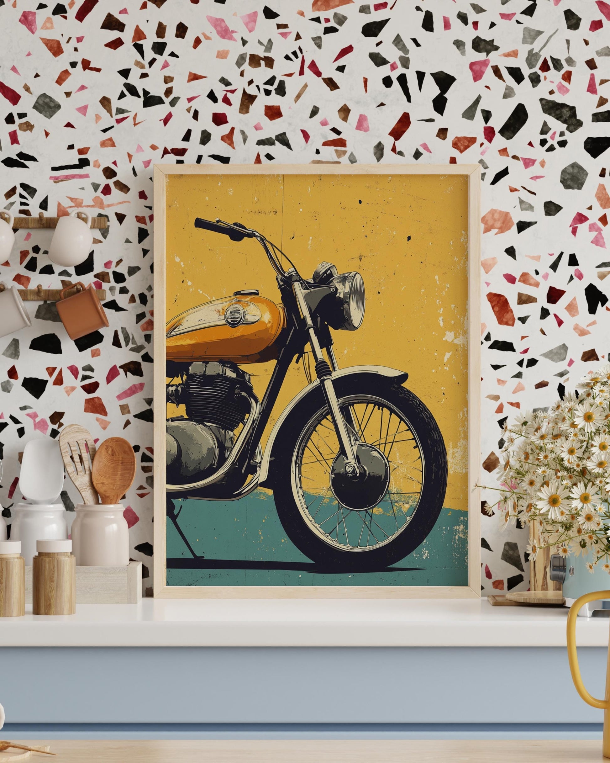 Retro Motorcycle Art Print - Matte Vertical Posters, Vintage Wall Decor, Biker Gifts, Home Office Decoration, Cool Room Accent