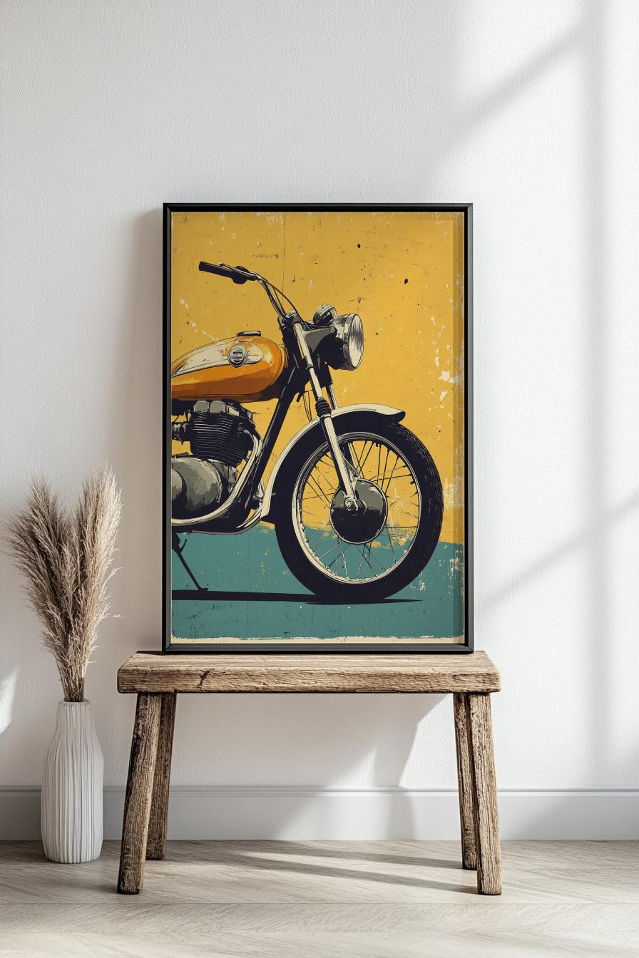 Retro Motorcycle Art Print - Matte Vertical Posters, Vintage Wall Decor, Biker Gifts, Home Office Decoration, Cool Room Accent