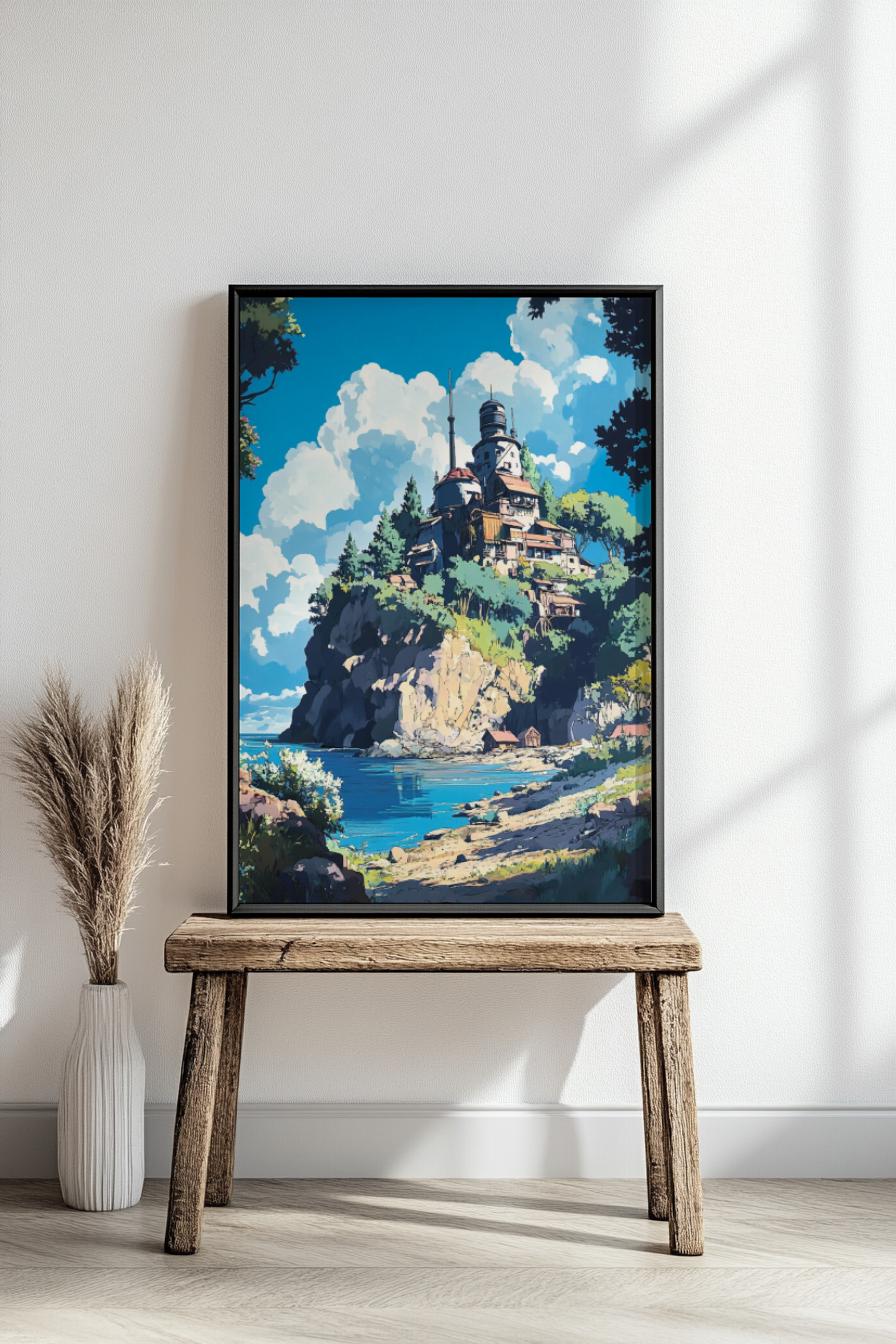 Serene Landscape Anime Poster, Nature Wall Art, Coastal Decor, Gift for Home, Aesthetic Art Print, Gallery Wall Accent | Ghibli Style