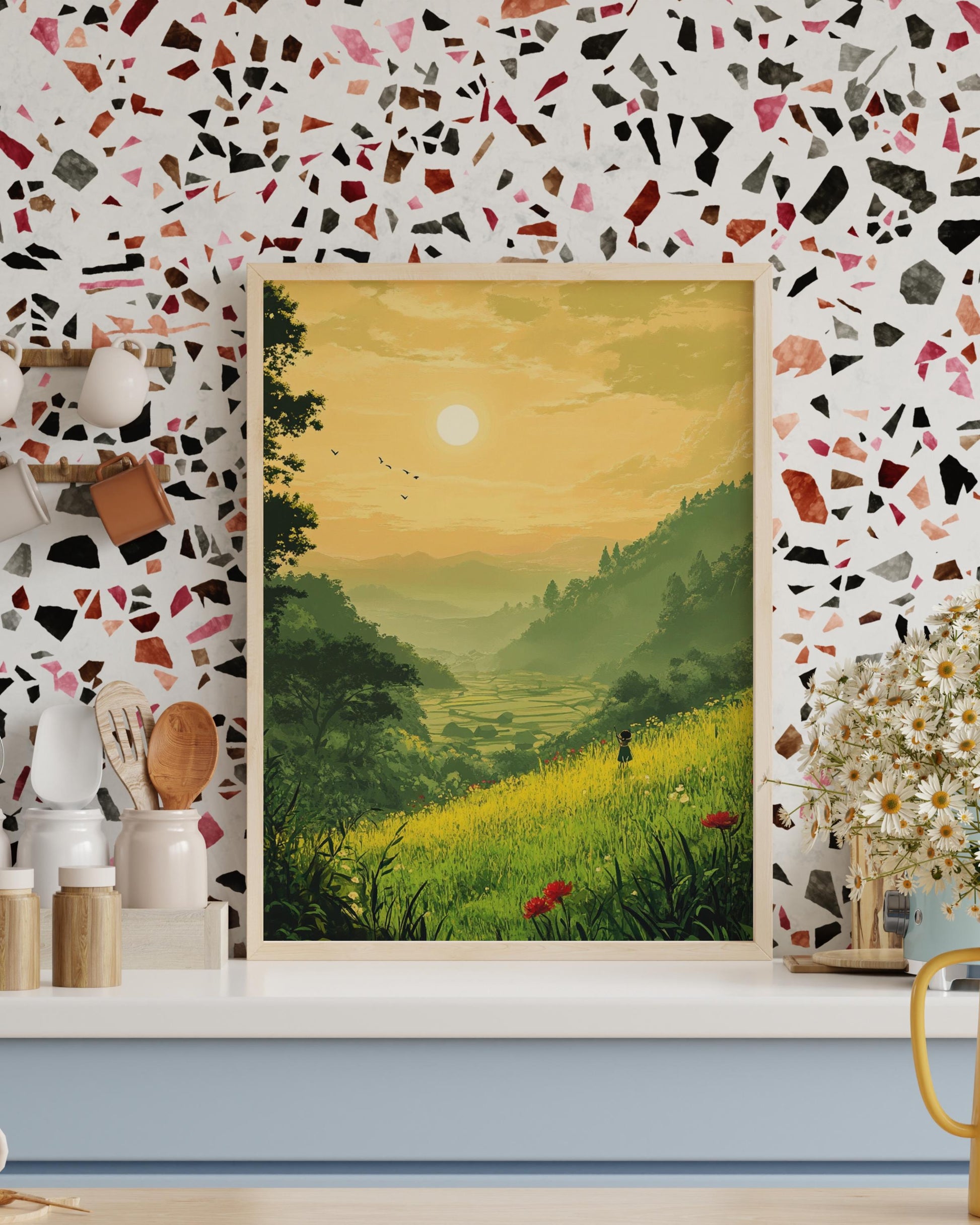 Serenity Landscape Art Poster, Nature Art Print, Home Decor, Gift for Nature Lovers, Wall Art, Relaxing Scene Decoration
