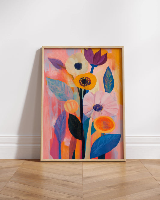 Colorful Boho Floral Art Print Poster, Vibrant Wall Decor for Home, Gift for Art Lovers, Birthday, Mother's Day, Living Room