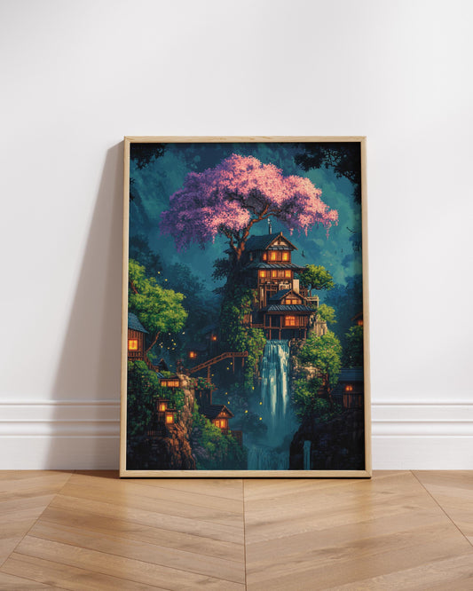 8-Bit Enchanting Matte Posters, Dreamy Wall Art, Magical Home Decor, Gift for Nature Lovers, Ideal for Home and Office