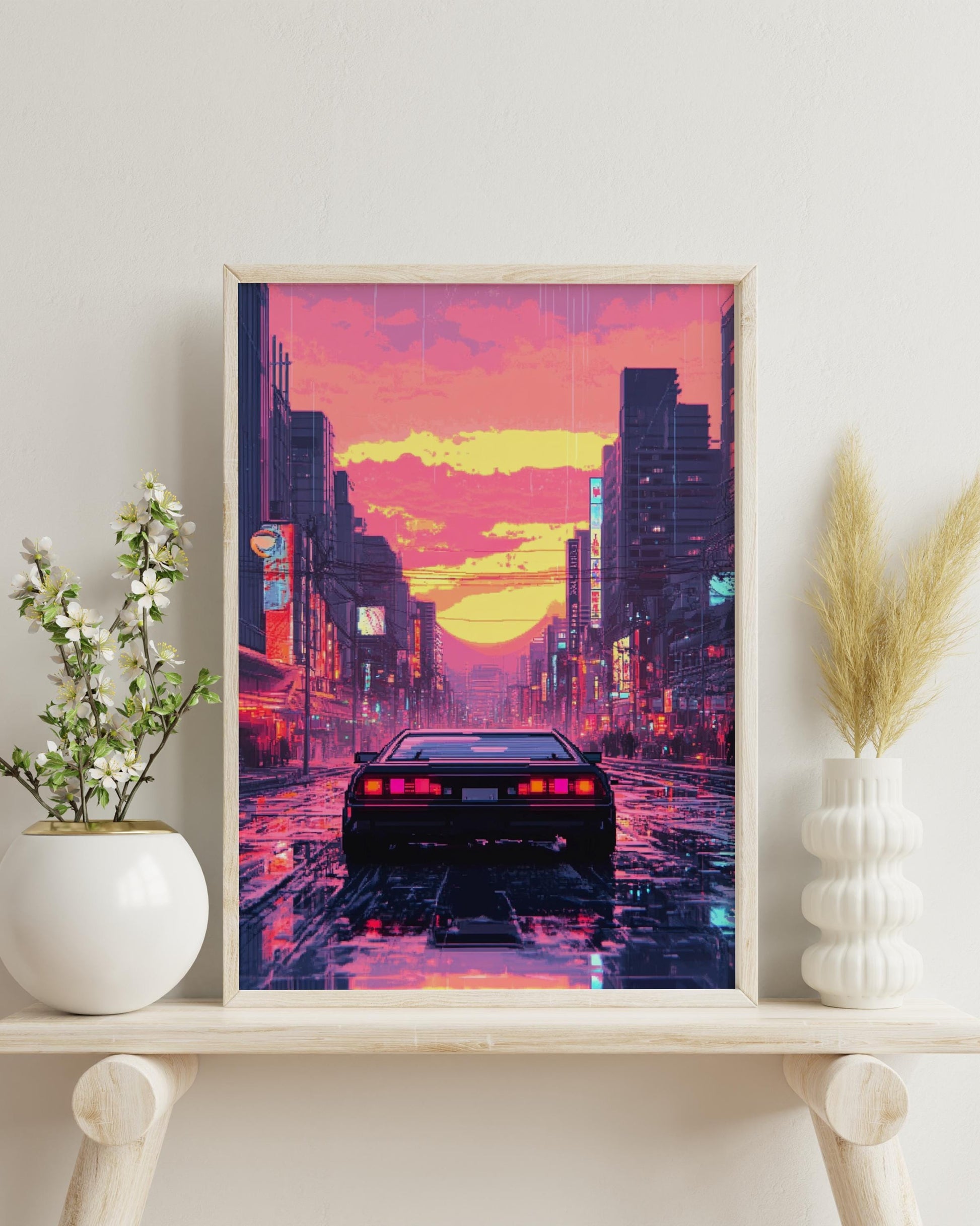 Retro Neon City Poster | Matte Vertical Posters, Wall Art, Home Decor, 80s Vintage Vibe, Gift Idea, Cyberpunk Aesthetic