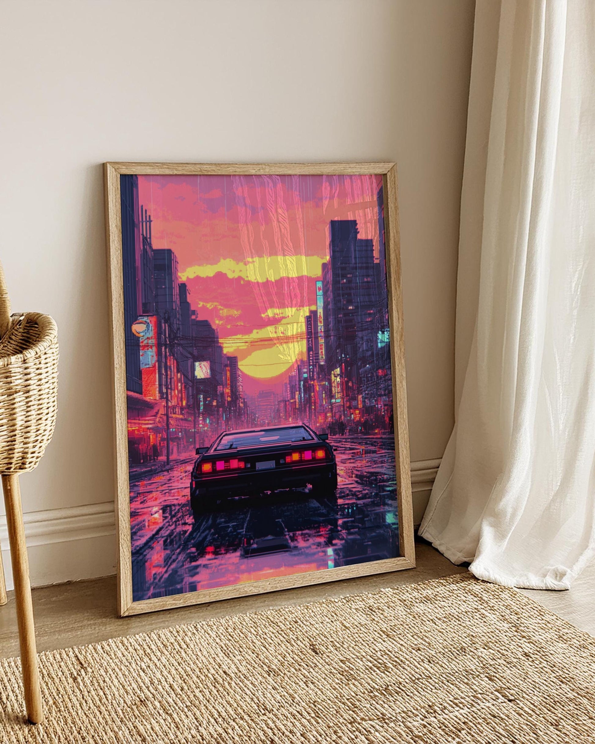 Retro Neon City Poster | Matte Vertical Posters, Wall Art, Home Decor, 80s Vintage Vibe, Gift Idea, Cyberpunk Aesthetic