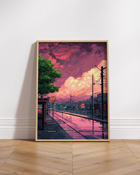 Vibrant 8-Bit Matte Posters, Retro Cityscape Wall Art, Aesthetic Room Decor, Retro Posters for Home, Unique Gift Idea