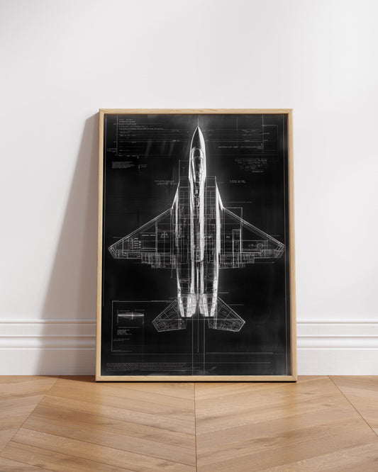 Fighter Jet Blueprint Poster, Aviation Art Print, Military Decor, Unique Gift for Dad, Home Office Wall Art