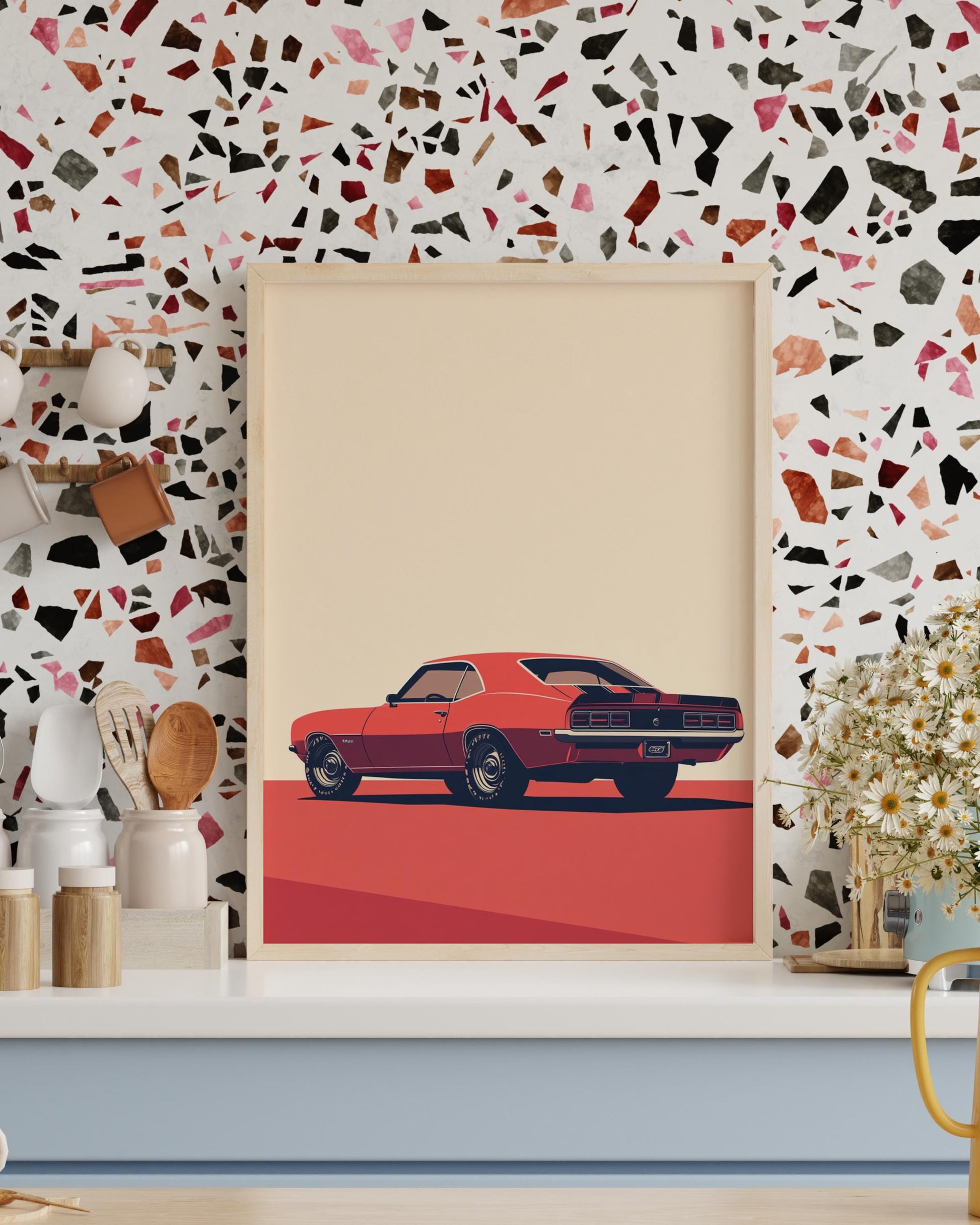 Retro Car Poster Print, Vintage Wall Art Decor, Automotive Gift, Car Enthusiast Decor, Man Cave Artwork, Classic Muscle Car
