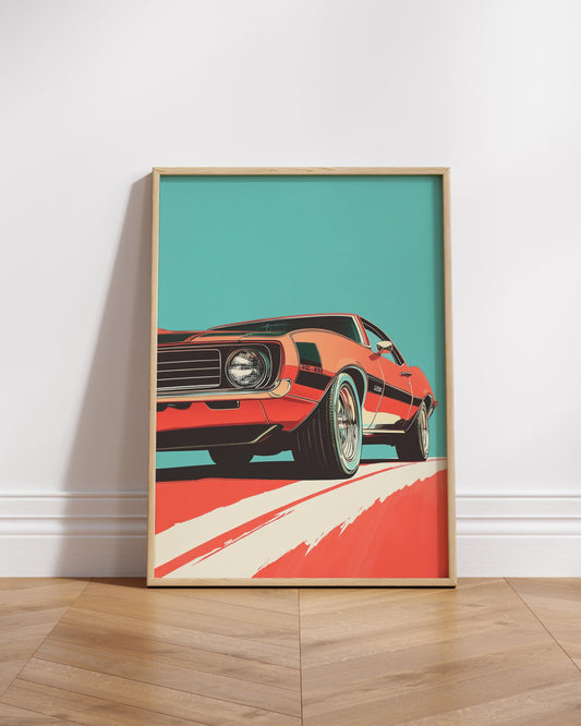 Retro Muscle Car Vertical Poster - Vintage Automotive Decor, Classic Car Wall Art, Gift for Car Enthusiasts, Home Office Decoration, Garage