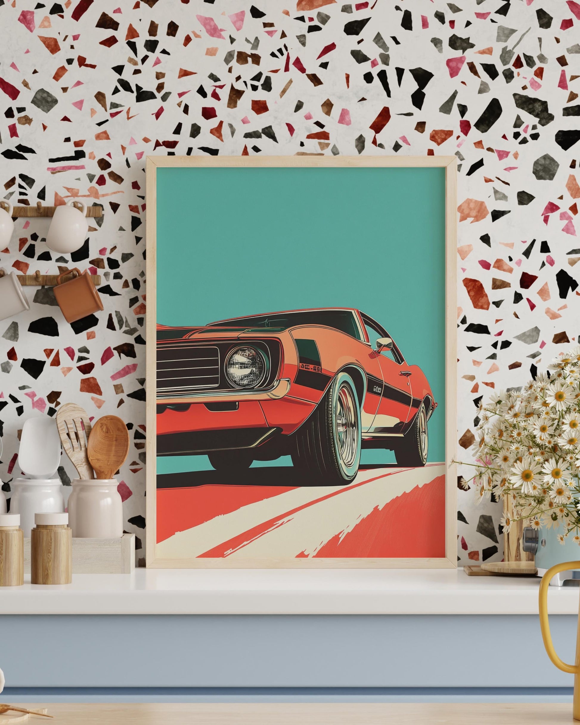 Retro Muscle Car Vertical Poster - Vintage Automotive Decor, Classic Car Wall Art, Gift for Car Enthusiasts, Home Office Decoration, Garage