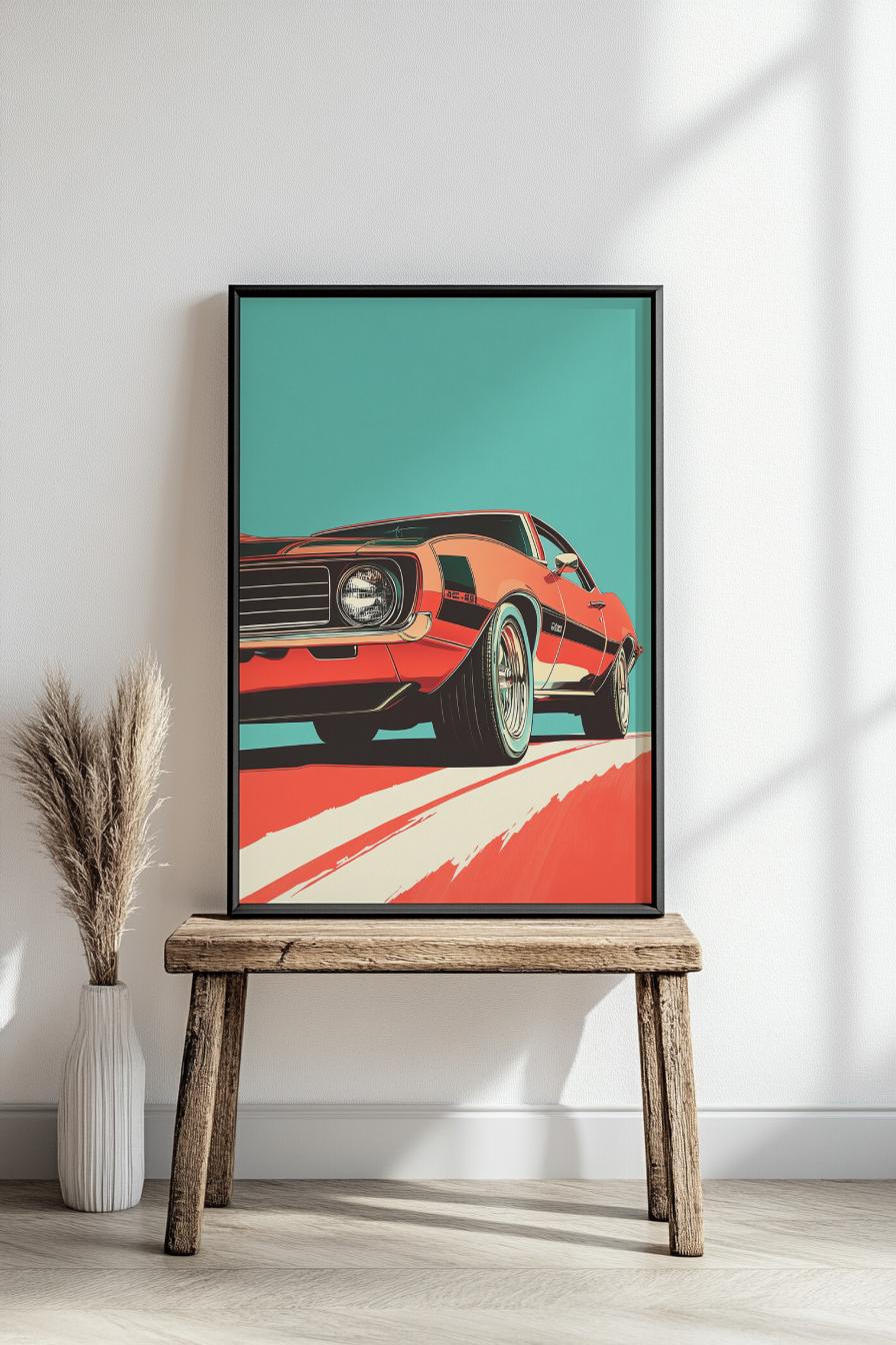 Retro Muscle Car Vertical Poster - Vintage Automotive Decor, Classic Car Wall Art, Gift for Car Enthusiasts, Home Office Decoration, Garage