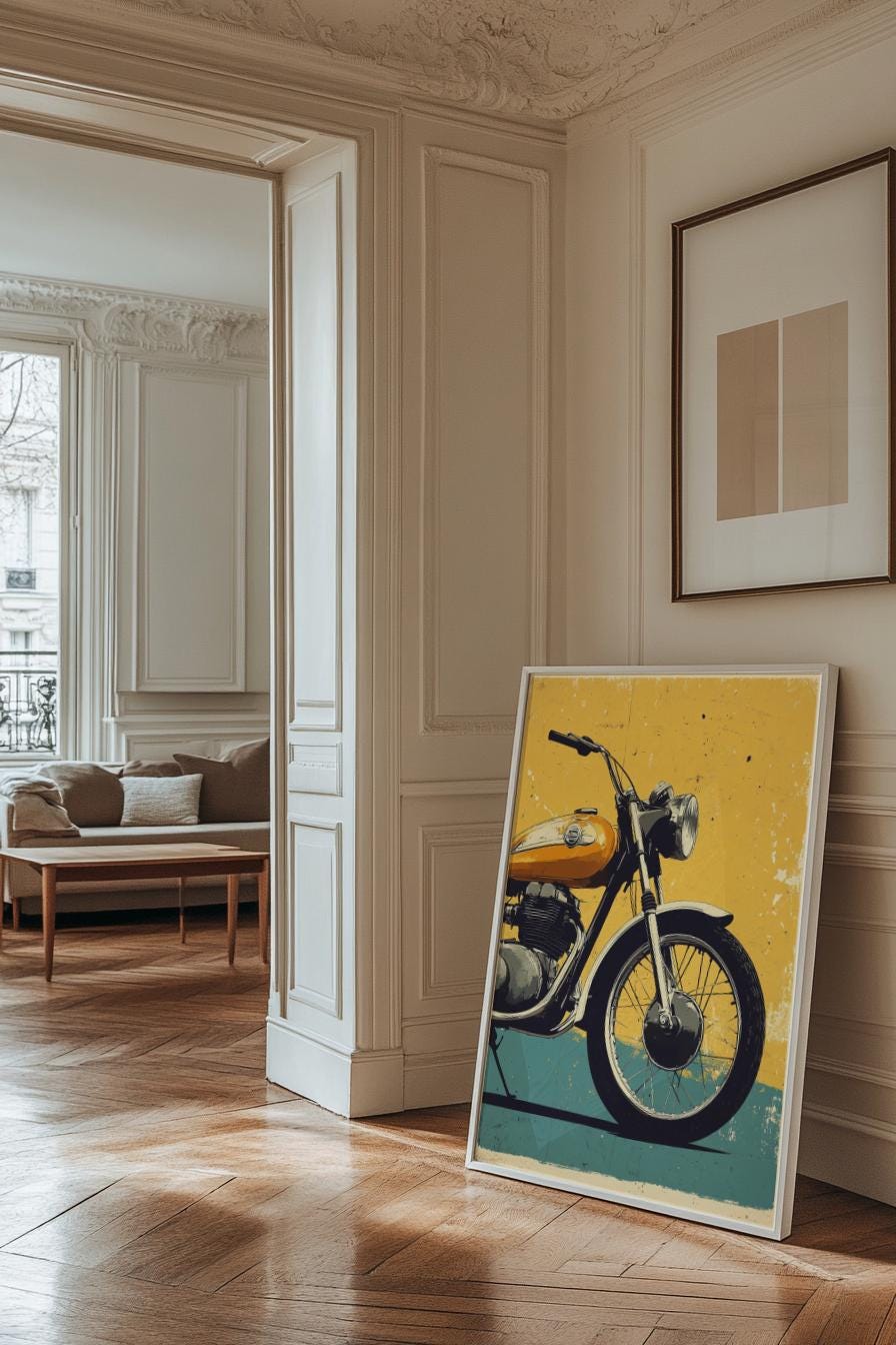 Retro Motorcycle Art Print - Matte Vertical Posters, Vintage Wall Decor, Biker Gifts, Home Office Decoration, Cool Room Accent