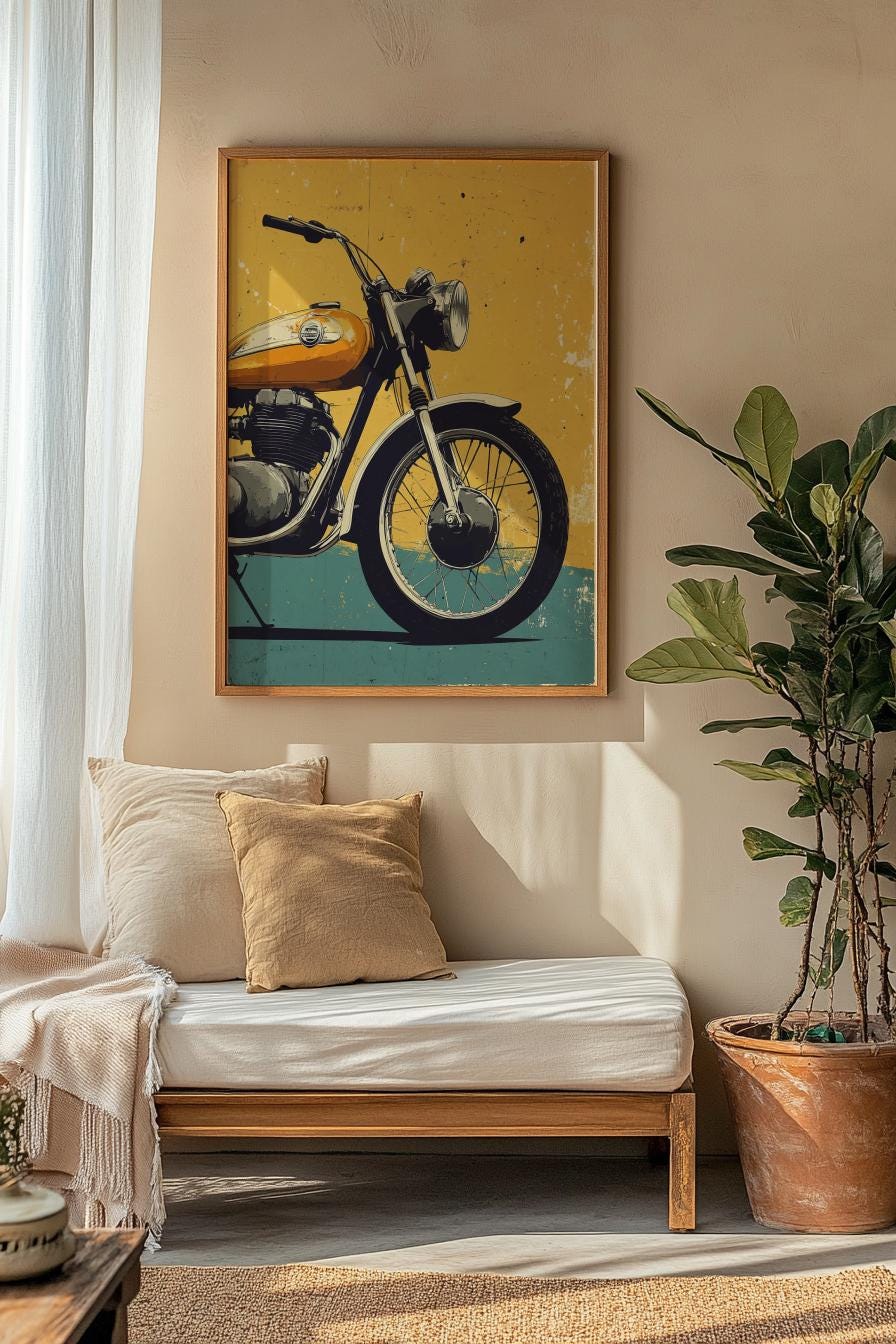 Retro Motorcycle Art Print - Matte Vertical Posters, Vintage Wall Decor, Biker Gifts, Home Office Decoration, Cool Room Accent