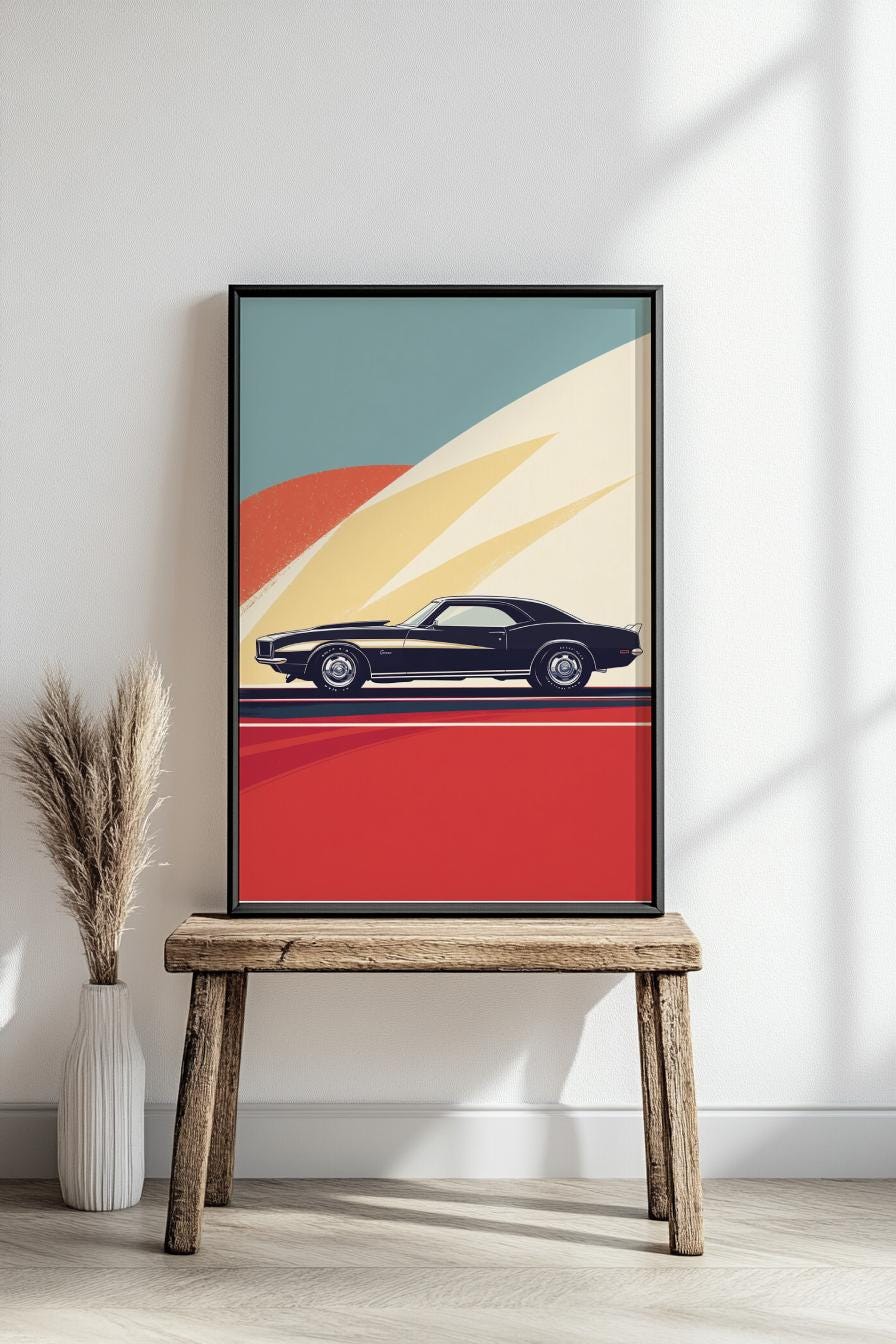 Retro Muscle Car Wall Art Print, Vintage Poster for Car Enthusiasts, Perfect Gift for Automotive Lovers, Home Decor