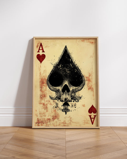 Gothic Ace of Spades Poster, Punk Wall Art, Skull Decor, Vintage Playing Card, Unique Gift for Gamers, Room Decoration