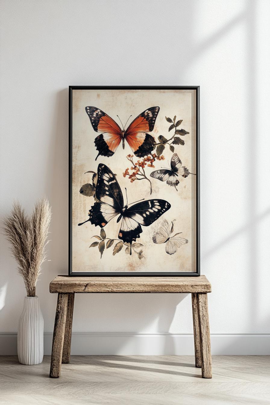 Vintage Butterfly Wall Art, Matte Vertical Posters for Home Decor, Nature-Inspired Artwork for Gifts, Eco-Friendly Art Prints