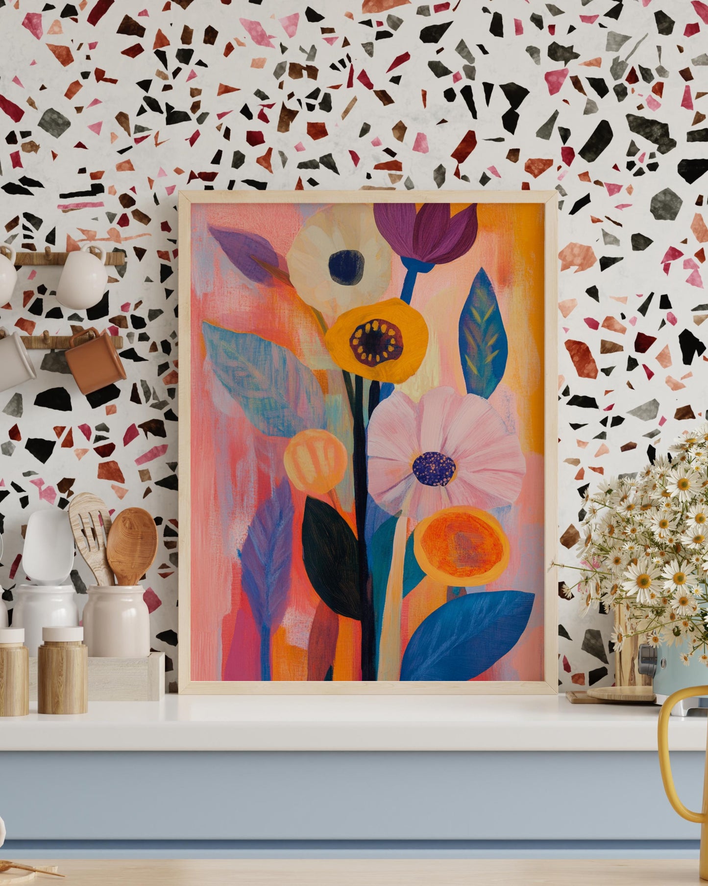 Colorful Boho Floral Art Print Poster, Vibrant Wall Decor for Home, Gift for Art Lovers, Birthday, Mother's Day, Living Room