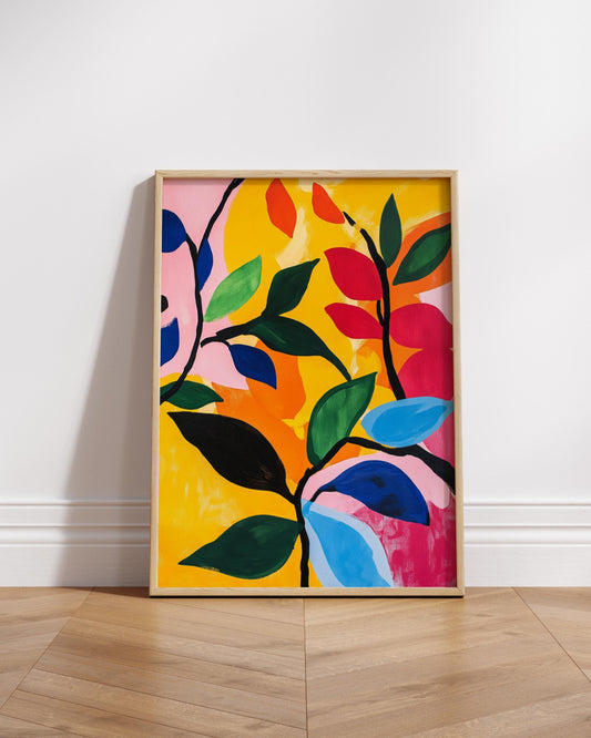 Vibrant Botanical Boho Wall Art Poster, Colorful Home Decor, Modern Art Print, Gift for Nature Lovers, Contemporary Design