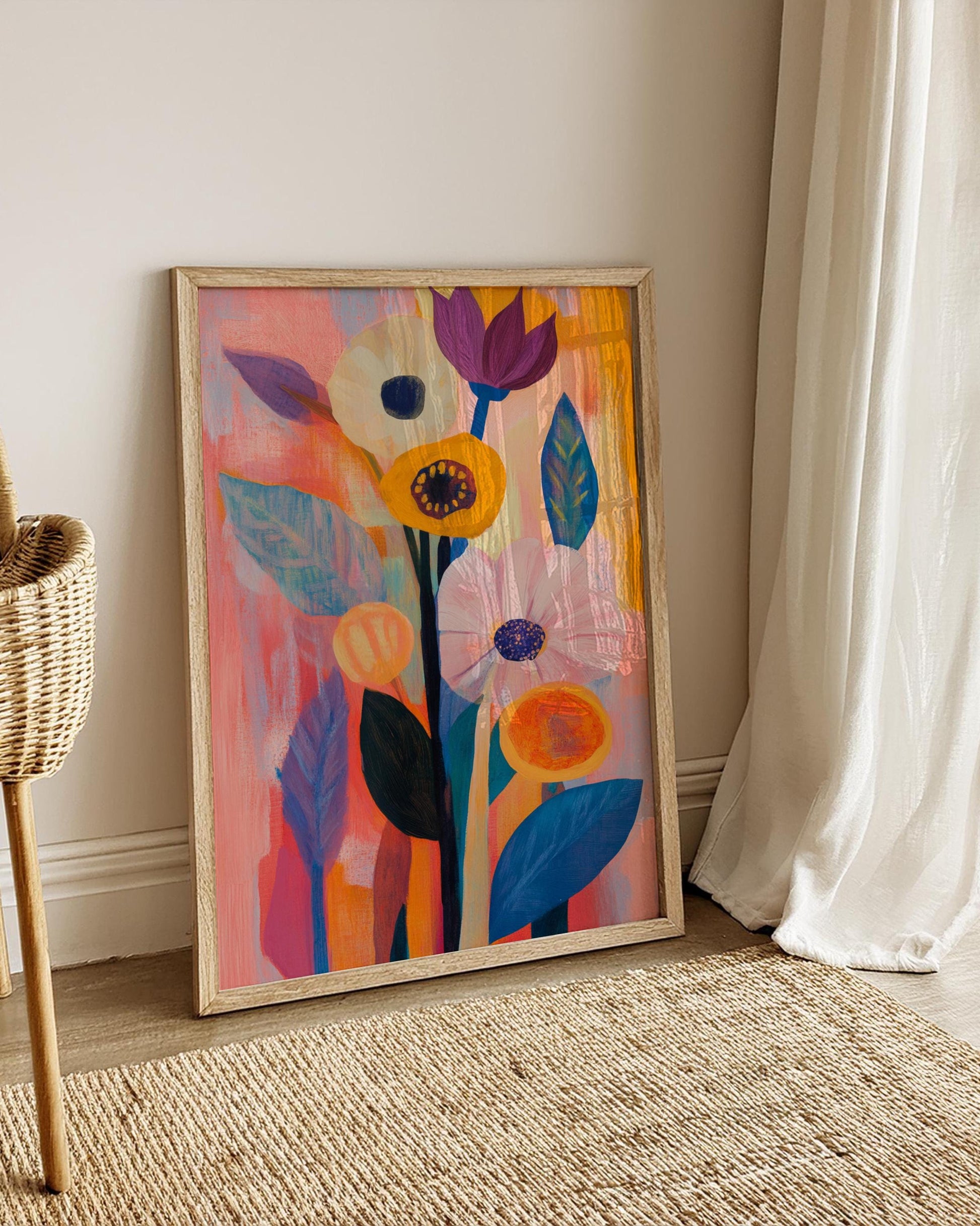 Colorful Boho Floral Art Print Poster, Vibrant Wall Decor for Home, Gift for Art Lovers, Birthday, Mother's Day, Living Room