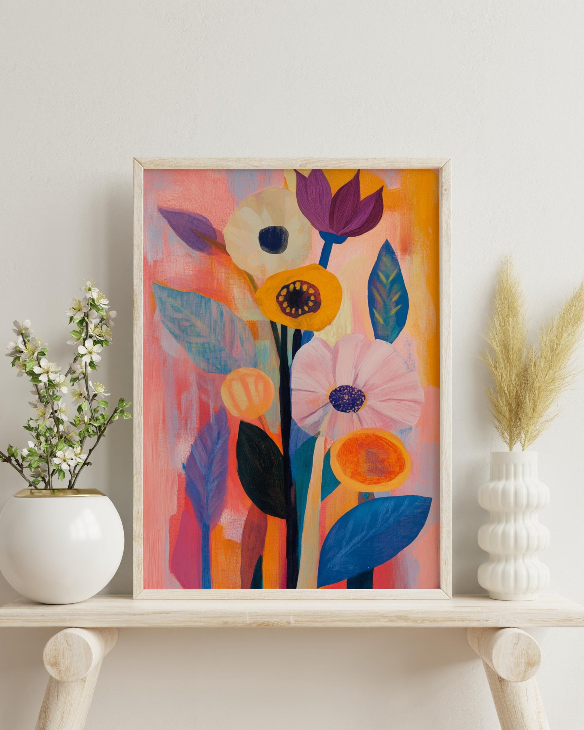 Colorful Boho Floral Art Print Poster, Vibrant Wall Decor for Home, Gift for Art Lovers, Birthday, Mother's Day, Living Room