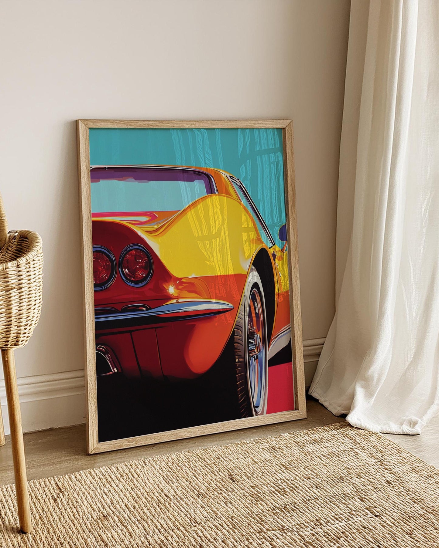Corvette Inspired Retro Matte Poster, Wall Art for Auto Enthusiasts, Vintage Home Decor, Gift for Car Lovers, Collectible Prints
