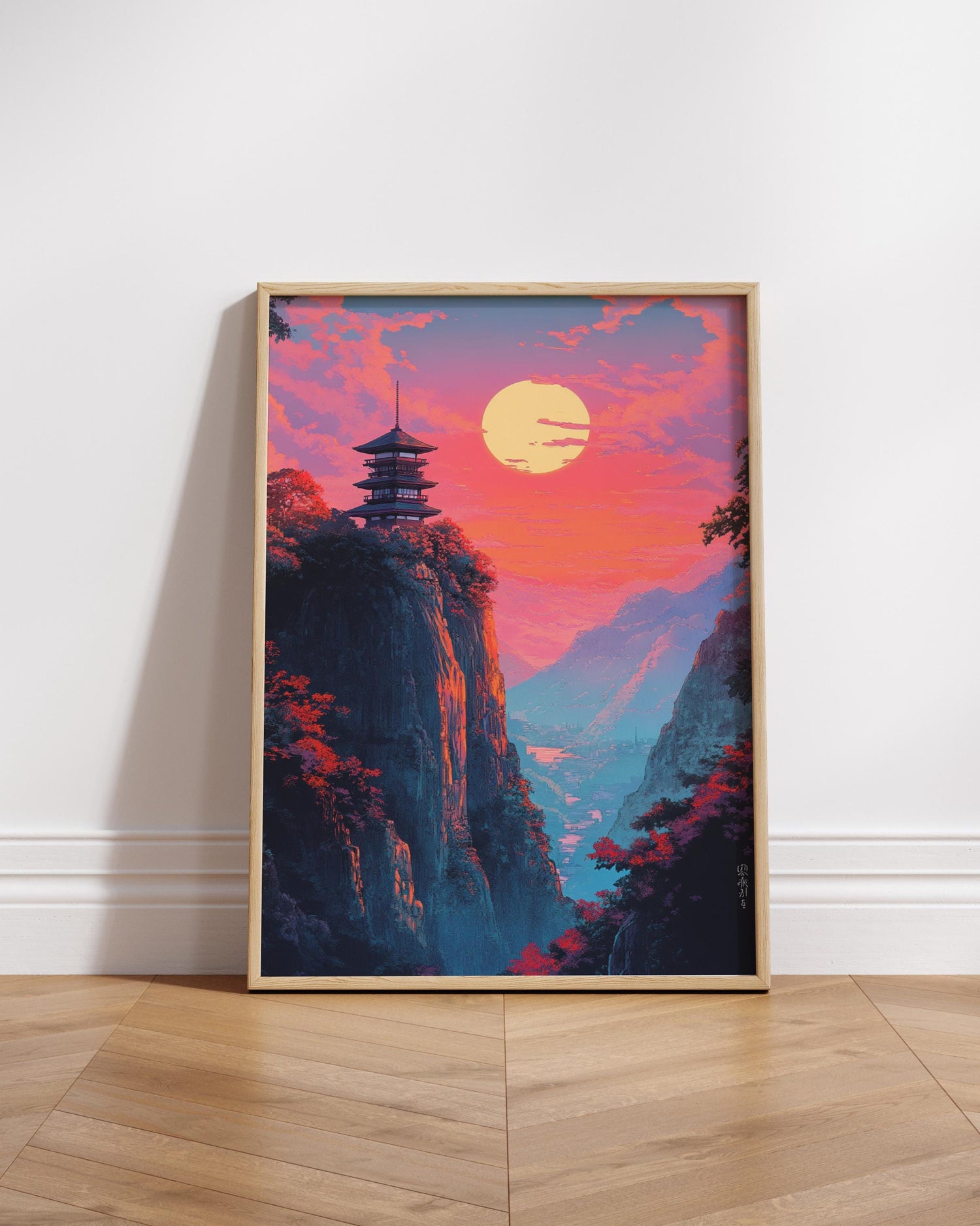 Serene Landscape Poster - Asian Inspired Wall Art, Home Decor, Gift for Nature Lovers, Meditation Aesthetic, Colorful Sunset