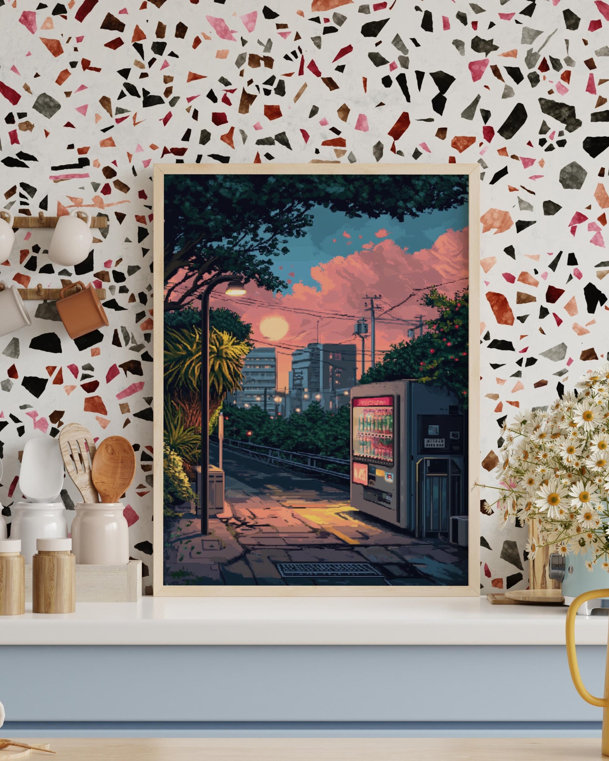Vintage Aesthetic Matte Vertical Posters, Urban Sunset Art, Retro Room Decor, Gifts for Home, Wall Art Print, Cityscape Decor