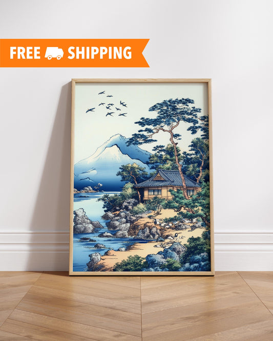 Japanese Landscape Matte Vertical Poster, Tranquil Wall Art, Home Decor, Nature Print, Gift for Art Lovers, Meditation Decor