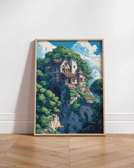 8-Bit Enchanted Nature Scene Vertical Poster, Wall Art, Home Décor, Aesthetic Prints, Gift for Nature Lovers, Cozy Attic Vibe