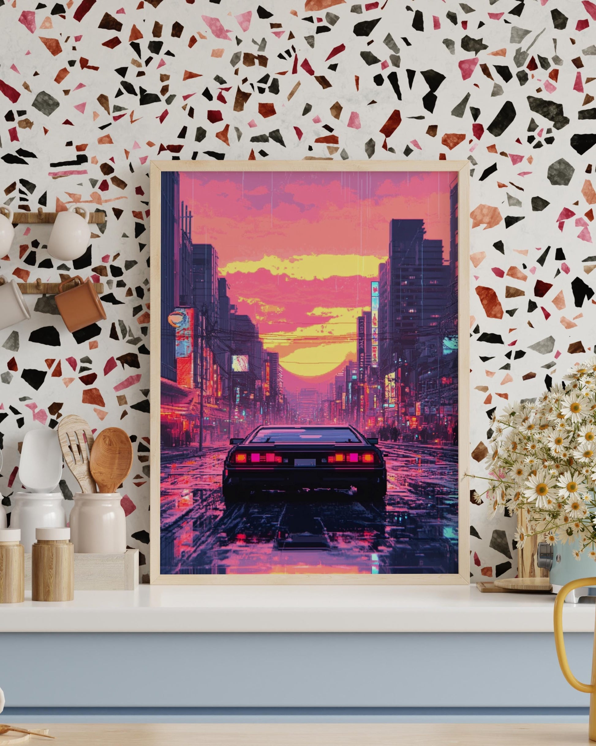 Retro Neon City Poster | Matte Vertical Posters, Wall Art, Home Decor, 80s Vintage Vibe, Gift Idea, Cyberpunk Aesthetic