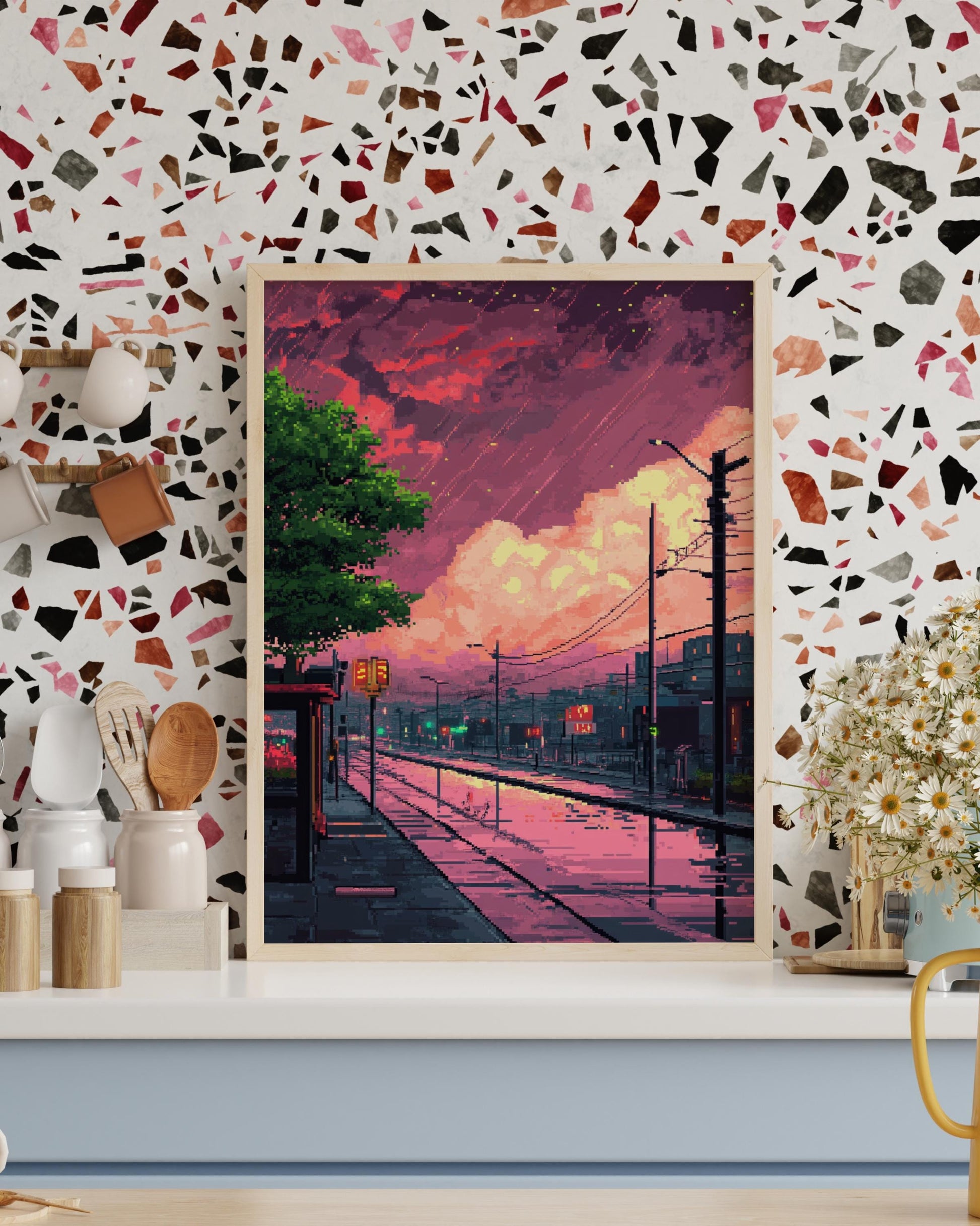Vibrant 8-Bit Matte Posters, Retro Cityscape Wall Art, Aesthetic Room Decor, Retro Posters for Home, Unique Gift Idea