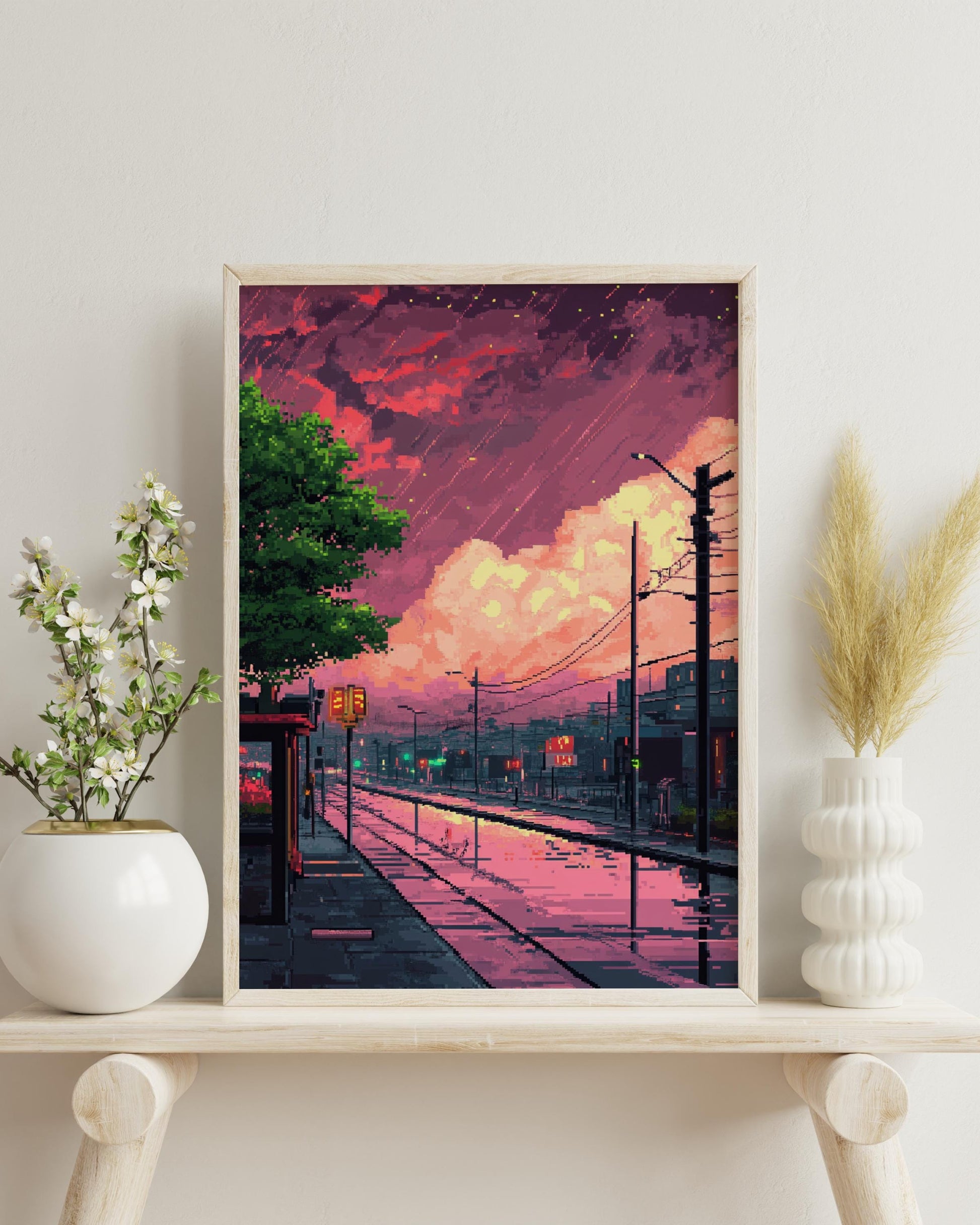 Vibrant 8-Bit Matte Posters, Retro Cityscape Wall Art, Aesthetic Room Decor, Retro Posters for Home, Unique Gift Idea