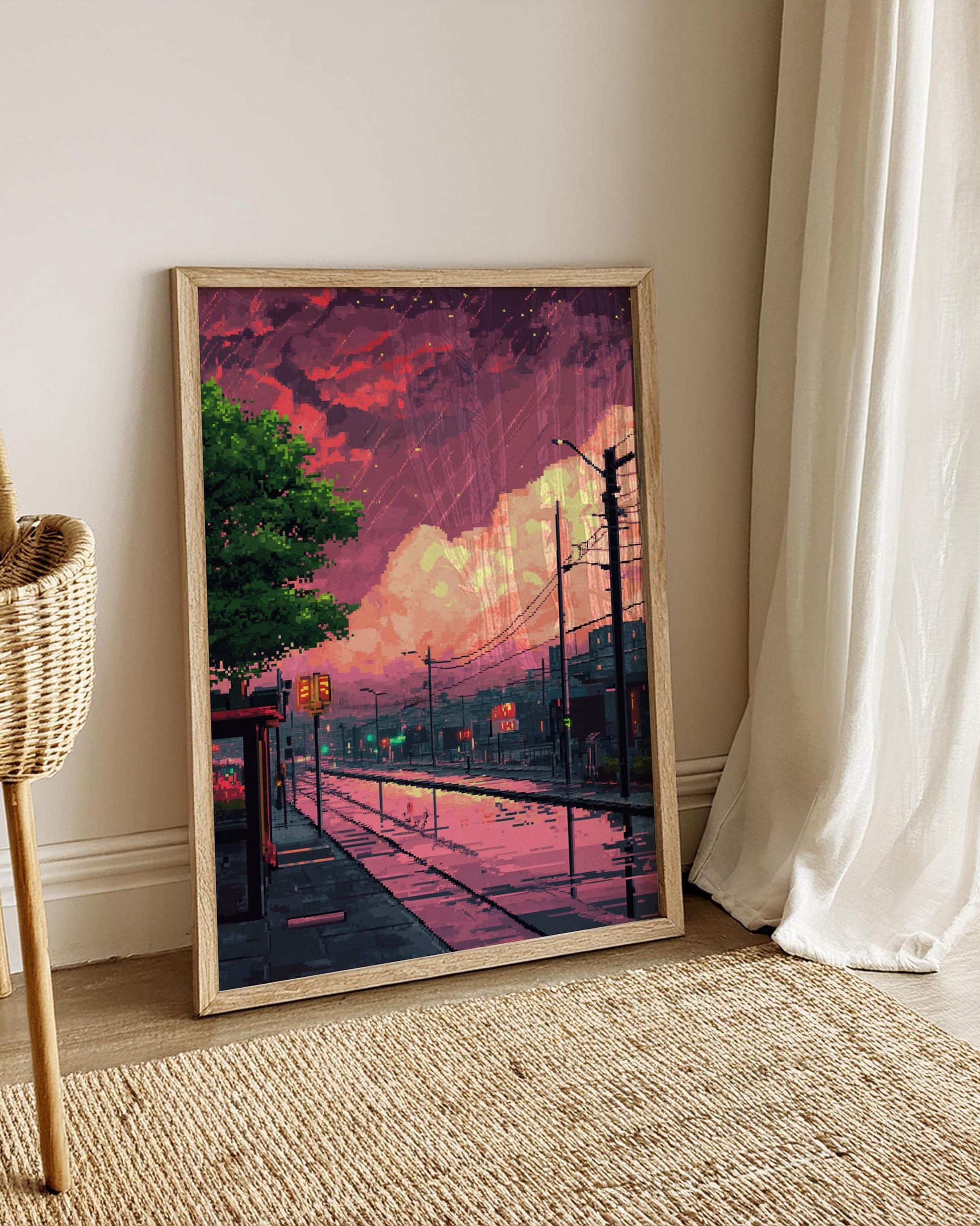 Vibrant 8-Bit Matte Posters, Retro Cityscape Wall Art, Aesthetic Room Decor, Retro Posters for Home, Unique Gift Idea