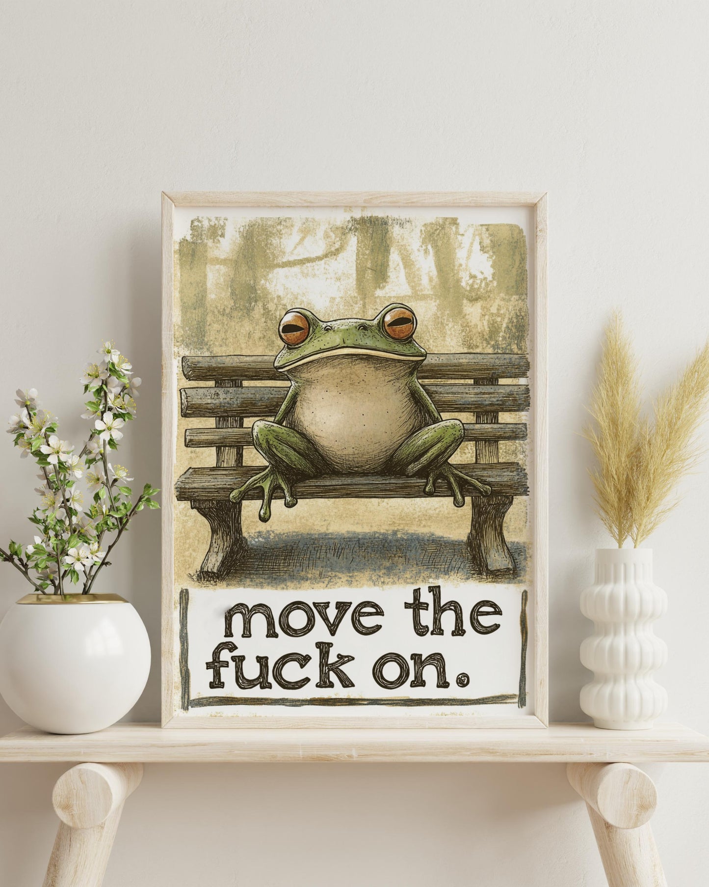 Whimsical Frog Art Poster - "Move the F**k On" - Funny Wall Decor, Unique Gift, Home Art, Motivational Print, Frog Lovers