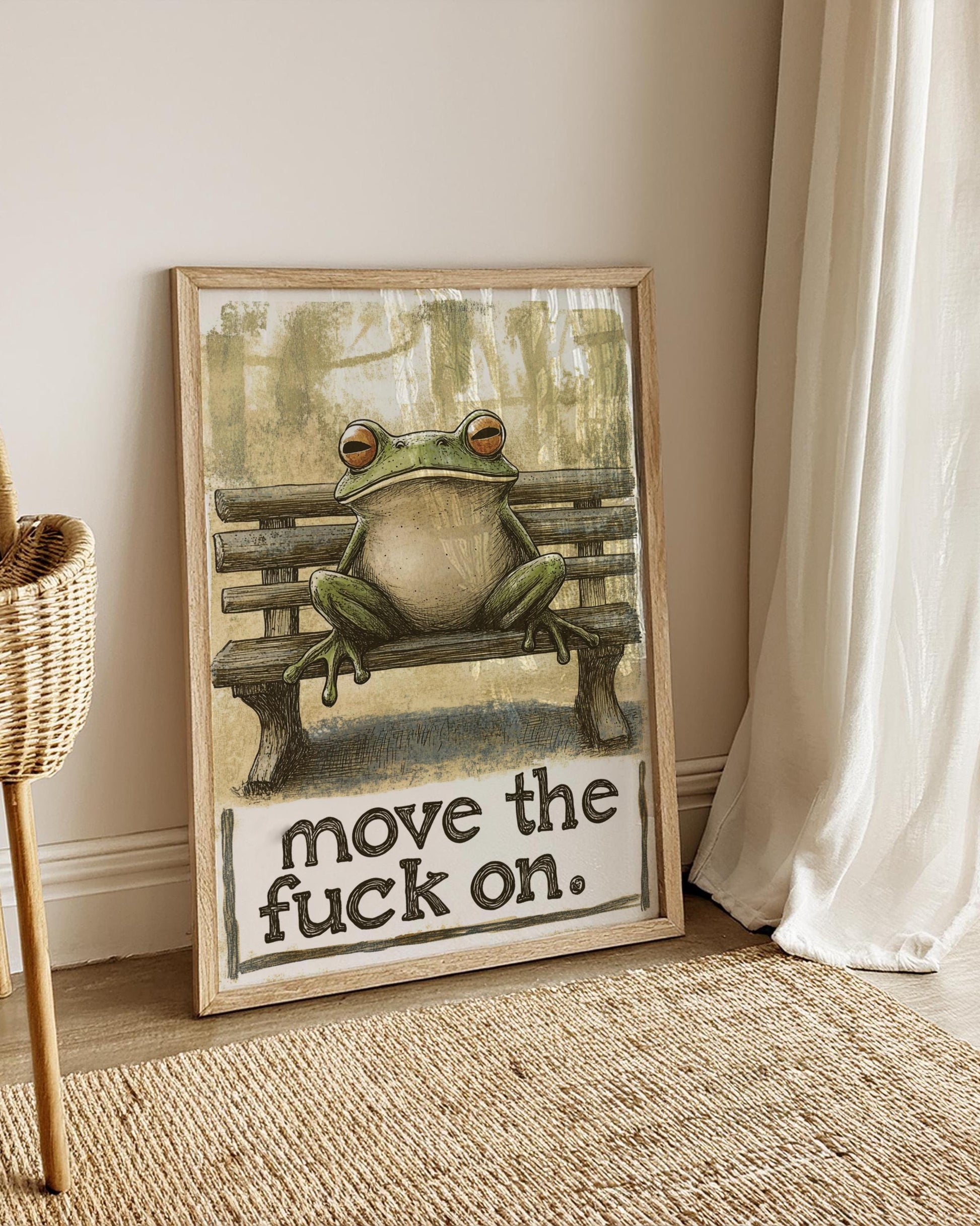 Whimsical Frog Art Poster - "Move the F**k On" - Funny Wall Decor, Unique Gift, Home Art, Motivational Print, Frog Lovers